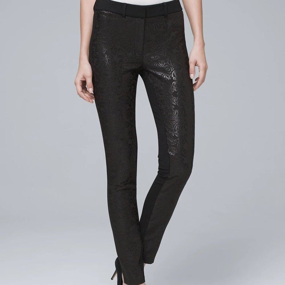 WHBM Black on Black Jacquard Filigree Pattern Skinny Pants Size 4